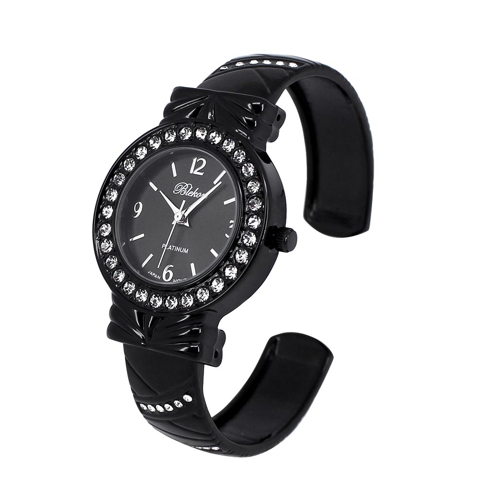 Vavna Classic Women's Easy Reader Sliver Stainless Steel Expansion Band  Digital Watch Spring Strap Bracelet Wrist Watch Glow in Dark (Dial 30 Black)
