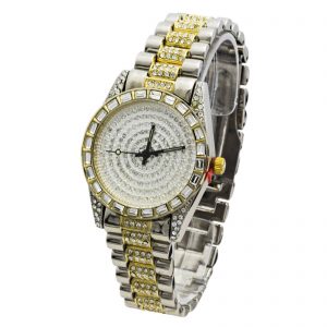 Luxury Unisex Crystal Watch Bling Iced-Out Watch Oblong Silver/Gold