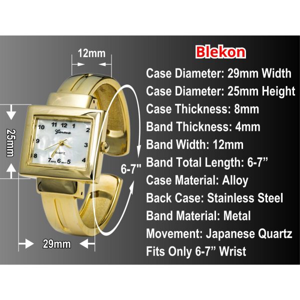 Blekon Collections Quartz Womens 29mm Case Classic Metal Cuff Bangle Watch