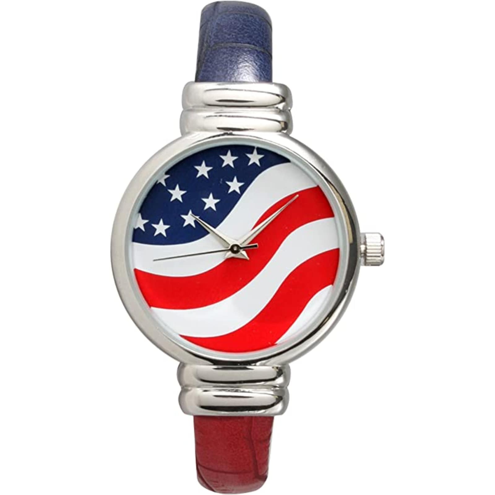 July Fourth Independence Day American United State Flag Bangle Watch with Round Watch Face