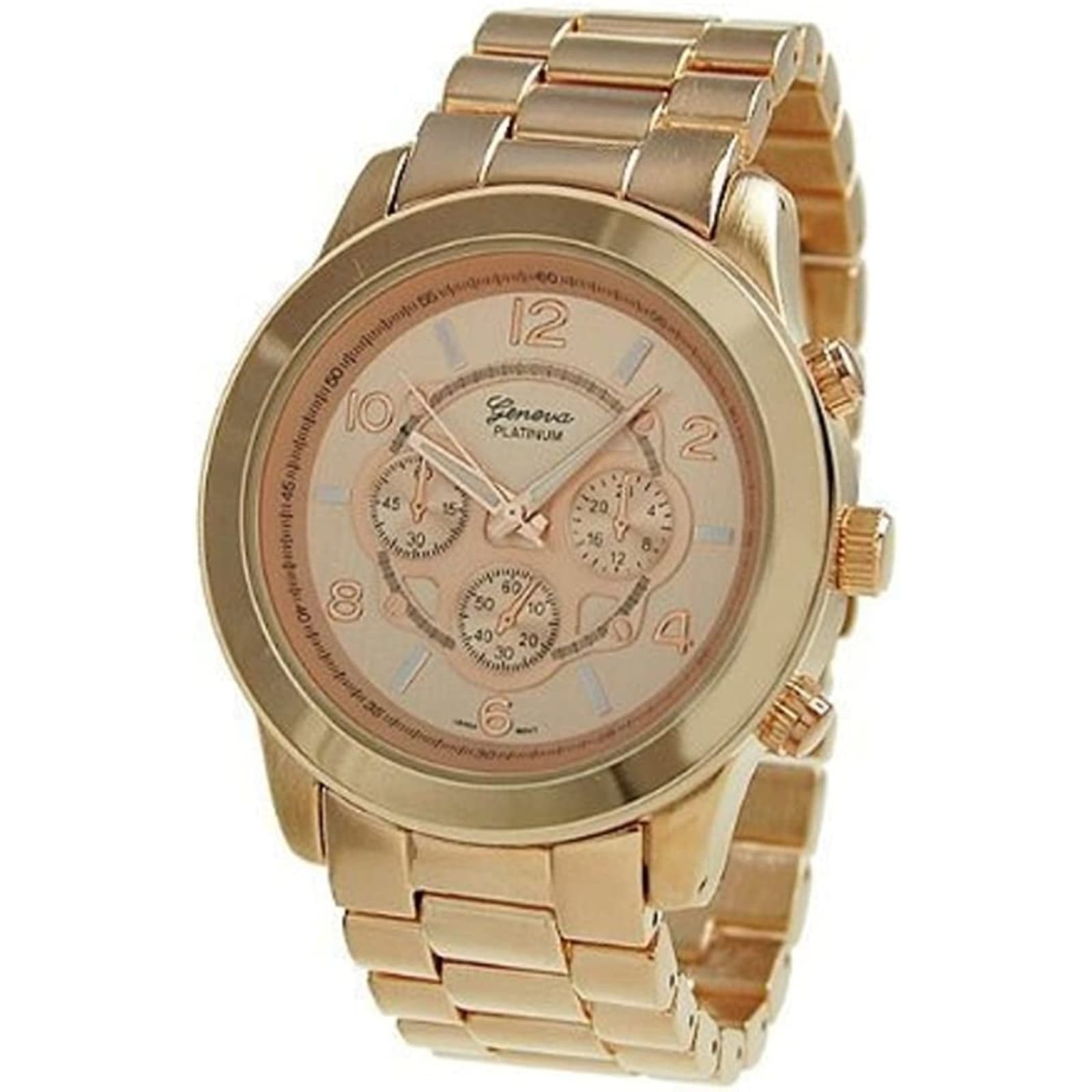 Geneva Platinum 9158 Women's Decorative Chronograph-style Link Watch-RGOLD