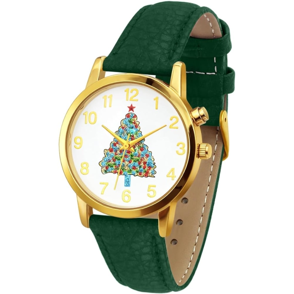 Blekon Collections Women's Quartz 36mm Case Christmas-Themed Leather Two Piece Strap Watch